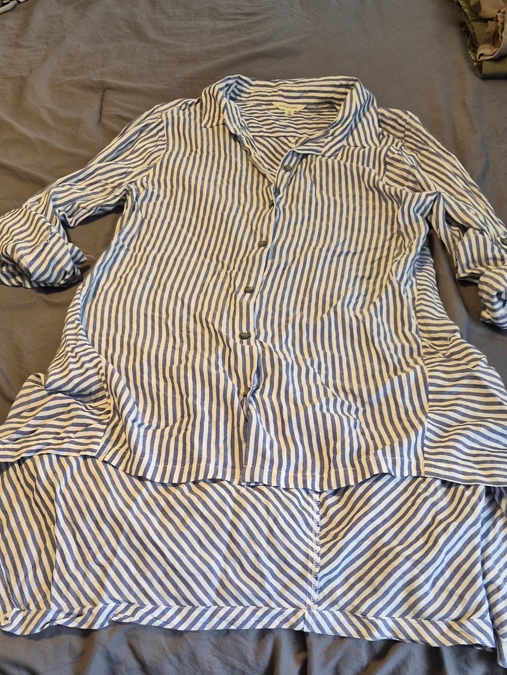 Max Studio Navy and White Striped Collared Shirt